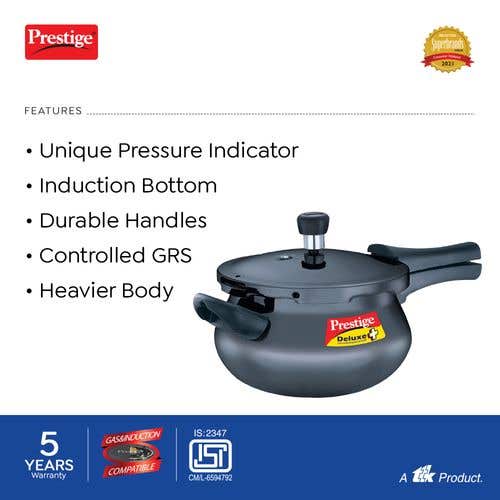 Prestige Deluxe Plus Hard Anodised Handi Pressure Cooker (Black)