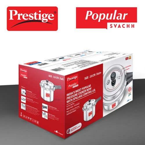 Prestige Popular Svachh Virgin Aluminium Gas and Induction Compatible Pressure Cooker, (Silver)