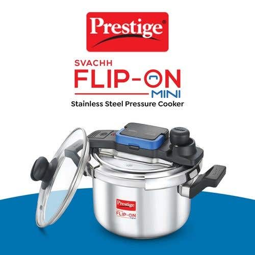 Prestige Svachh Flip-on Stainless Steel Gas and Induction Compatible Pressure Cooker with Glass Lid, (Silver)