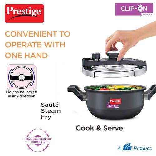 Prestige Clip-on Svachh Hard Anodised Spillage Control Pressure Cooker (Black)