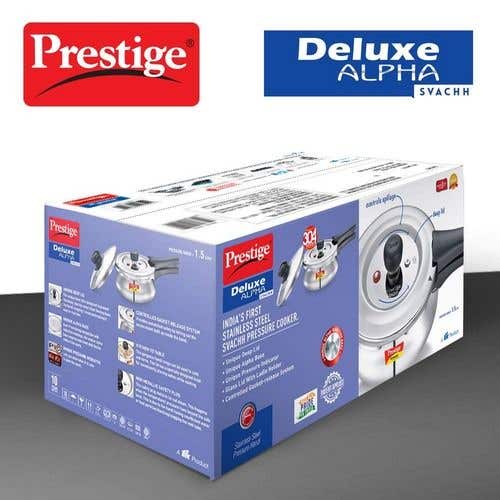 Prestige Deluxe Alpha Svachh Stainless Steel Spillage Control Pressure Cooker (Silver)Handi with Glass lid 1.5L