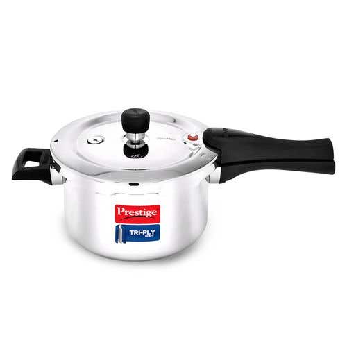 Prestige Svachh Triply Outer Lid Pressure Cooker with Unique Deep Lid for Spillage Control, Silver