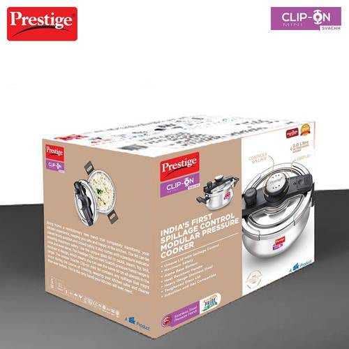Prestige Clip-on Mini Svachh Stainless Steel Spillage Control Pressure Cooker with Glass Lid, (Silver)