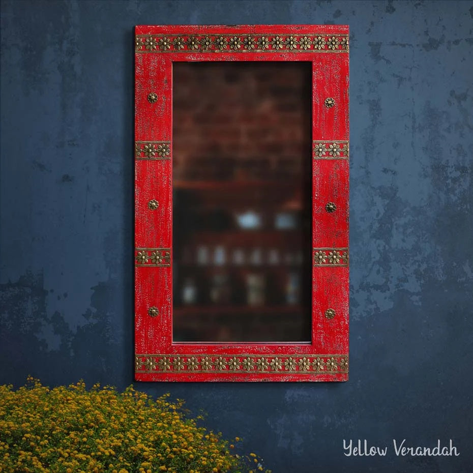 Bikaneri Distressed Mirror - Red
