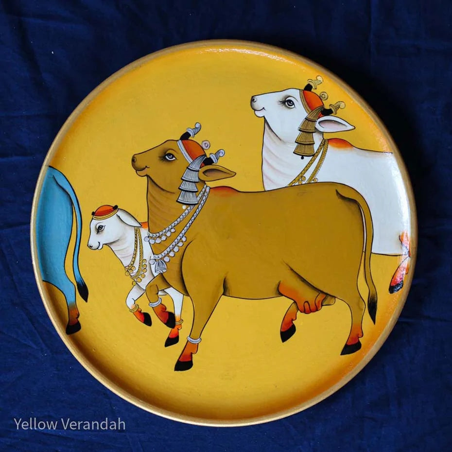 Pichwai Cows Handpainted Wall Plates - Set of 3