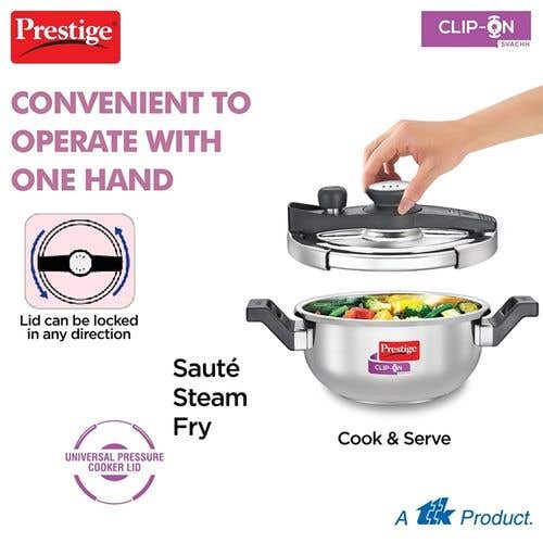 Prestige Clip-on Svachh Stainless Steel Spillage Control Pressure Cooker, (Silver)