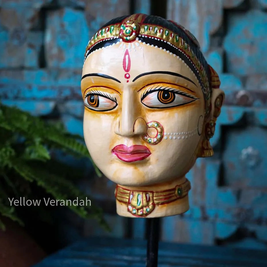 Wooden Gowri Durga Face on Stand