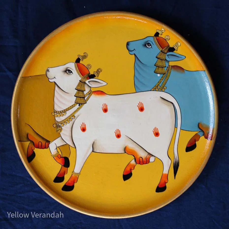 Pichwai Cows Handpainted Wall Plates - Set of 3