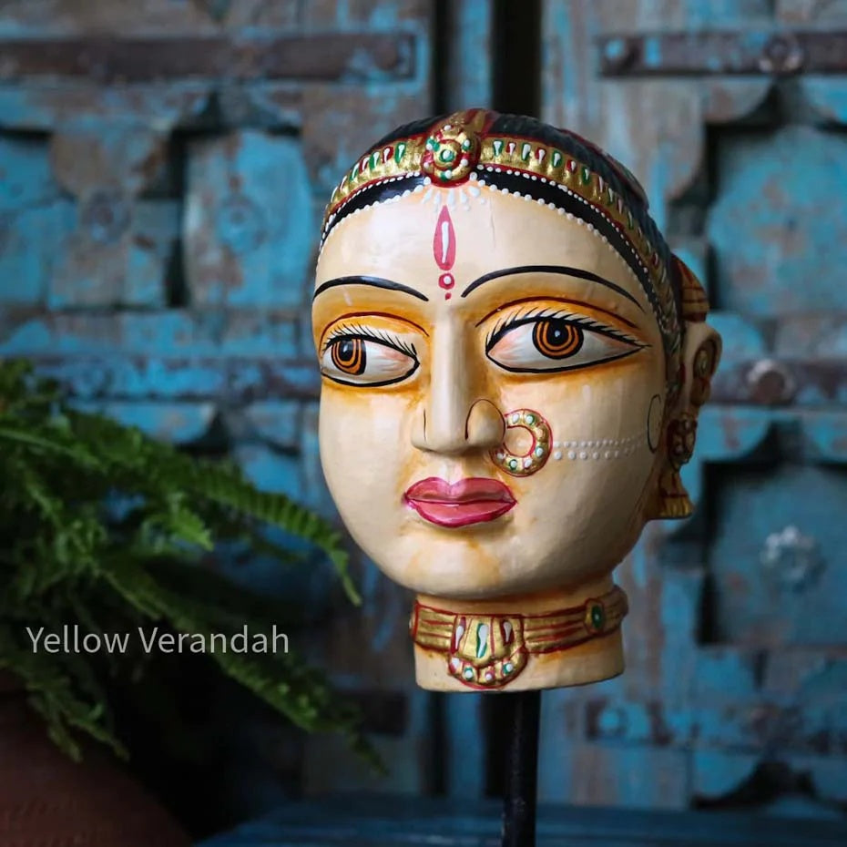 Wooden Gowri Durga Face on Stand