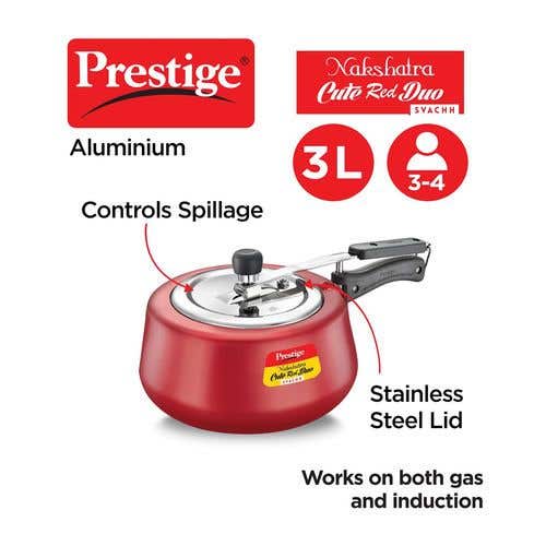 Prestige Nakshatra Cute Duo Svachh Aluminium Spillage Control Pressure Cooker (Red)