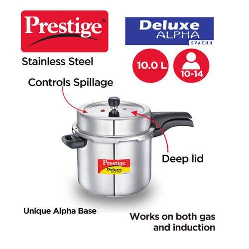 Prestige Deluxe Alpha Svachh Stainless Steel Spillage Control Pressure Cooker (Silver)Handi with Glass lid 1.5L