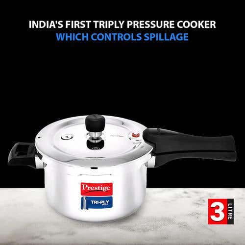 Prestige Svachh Triply Outer Lid Pressure Cooker with Unique Deep Lid for Spillage Control, Silver