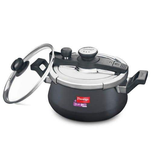 Prestige Clip-on Svachh Hard Anodised Spillage Control Pressure Cooker (Black)