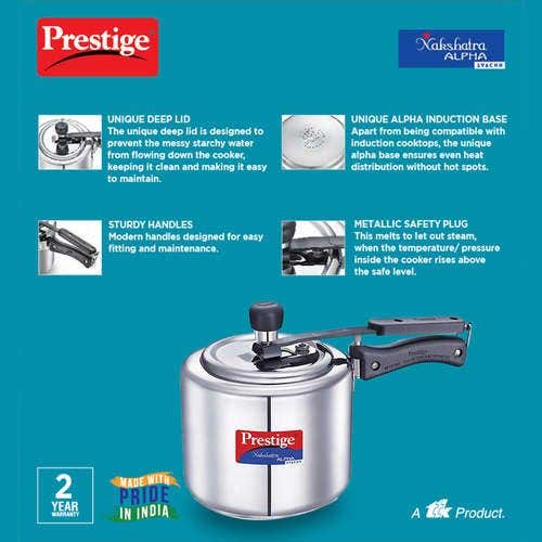Prestige Nakshatra Alpha Svachh Stainless Steel Spillage Control Pressure Cooker (Silver)