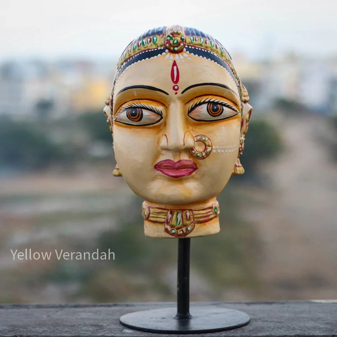 Wooden Gowri Durga Face on Stand