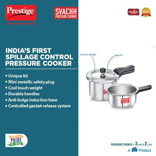 Prestige Svachh Aluminium Anti Bulge Induction Base Pressure Cooker (Silver)