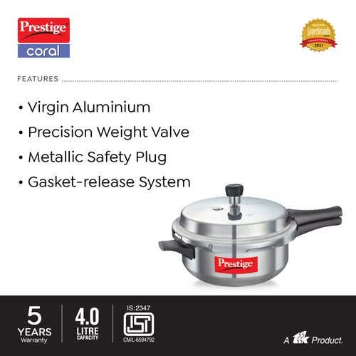 Prestige Popular Virgin Aluminium Pressure Cooker, (Silver)
