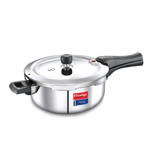 Prestige Svachh Triply Outer Lid Pressure Cooker with Unique Deep Lid for Spillage Control, Silver