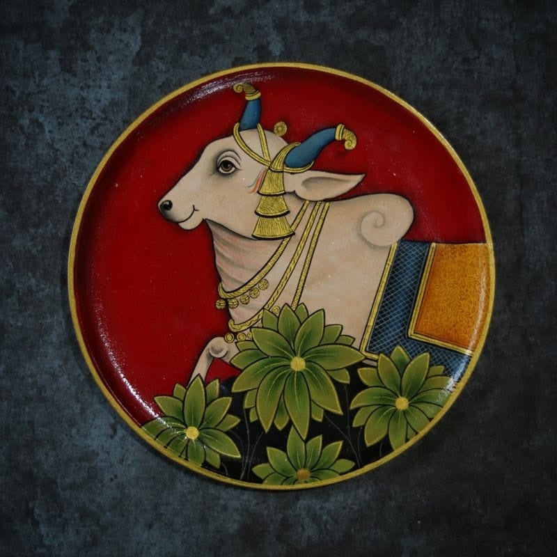 Pichwai Cow Handpainted Wall Plate - 10